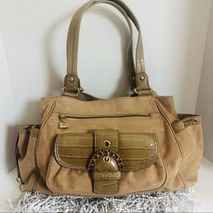 Kathy Van Zeeland Faux Suede Tan Handbag Satchel in excellent condition